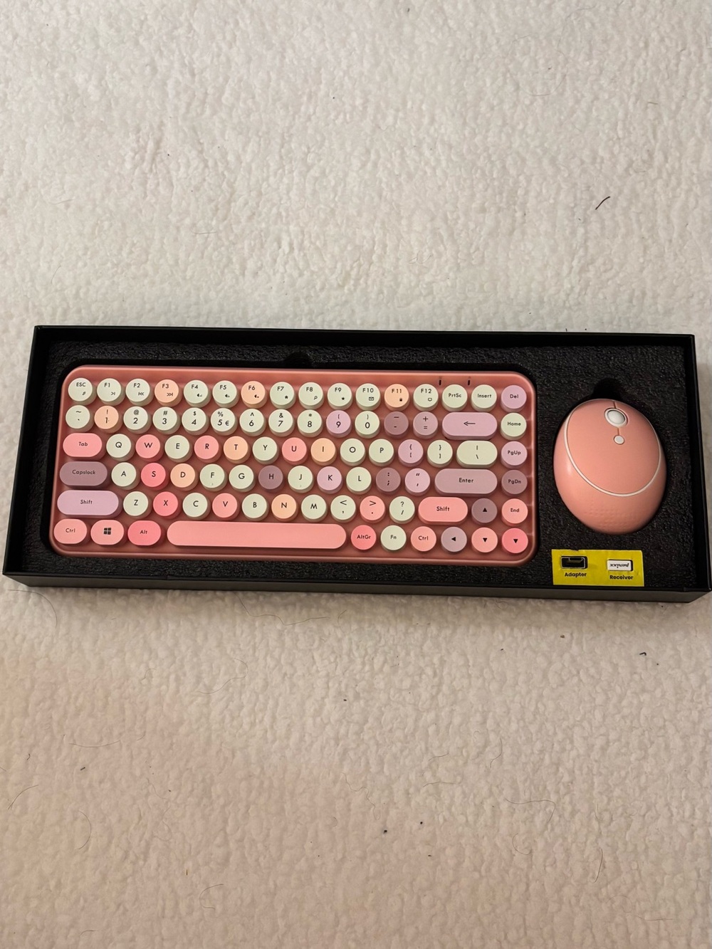 Amazon Pink Retro Round-Key Wireless Keyboard and Mouse Combo